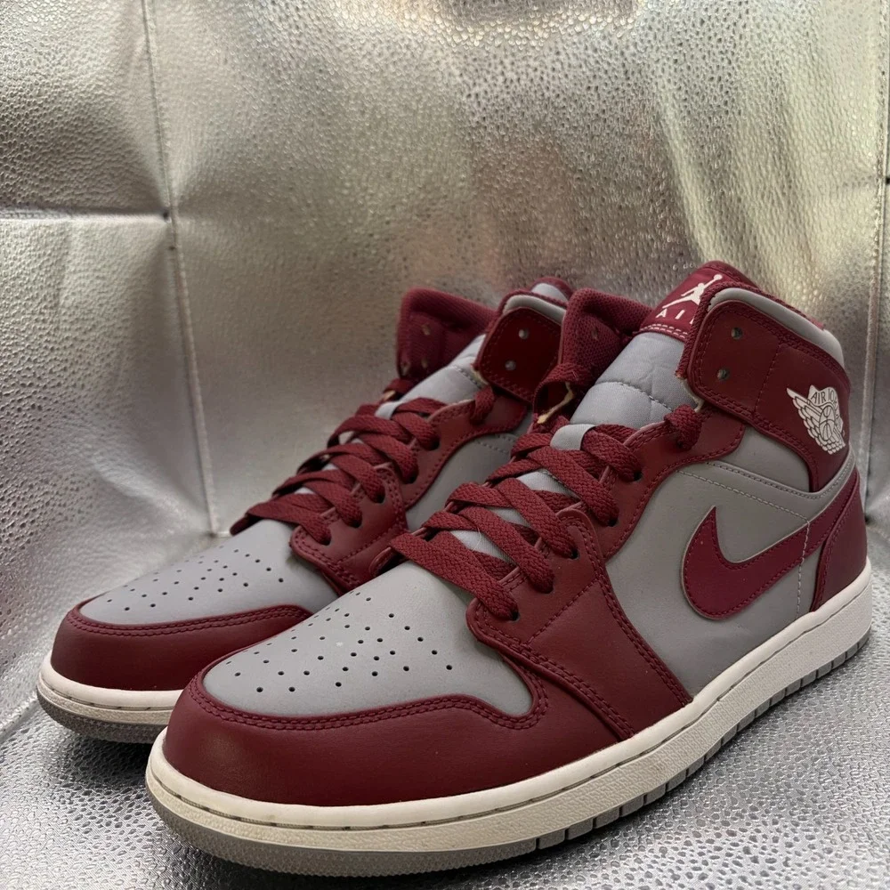 Size 11 Nike Air Jordan 1 Mid Cherrywood Red Gray Mens Athletic Shoes DQ8426-615